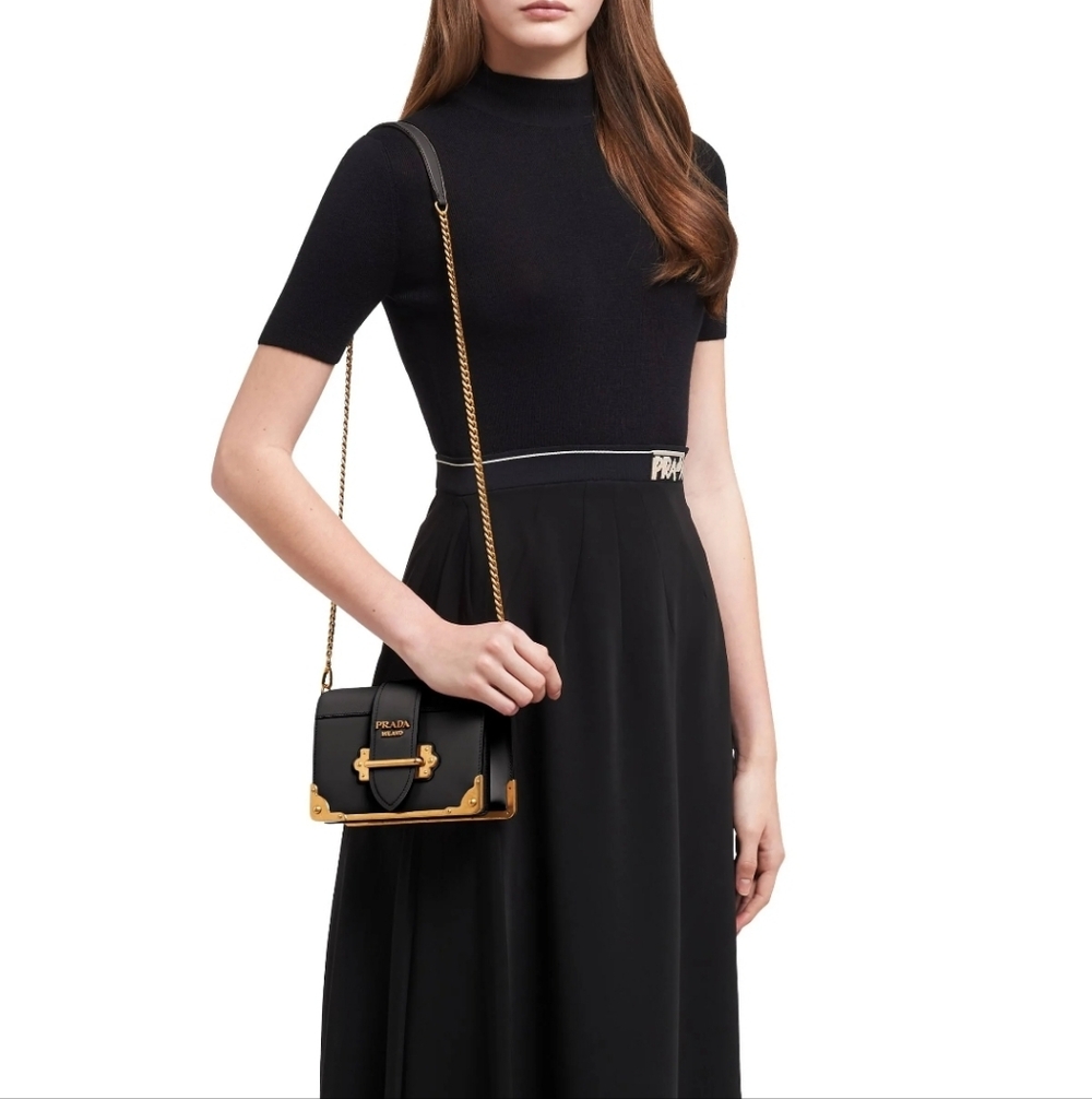 Brand New! RARE! Authenticated Prada CAHIER BAG Black and Gold Chain Bag. - Picture 9 of 16